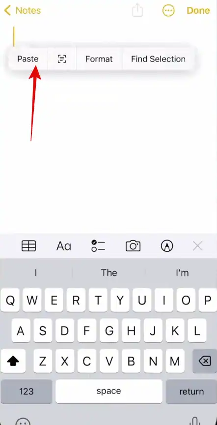 Open a Note > Long Press > Paste > Done