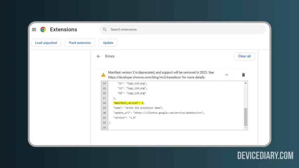 FIX Manifest Version 2 is Deprecated, and Support Will Be Removed in 2023