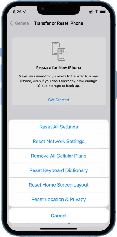 Reset iPhone Settings