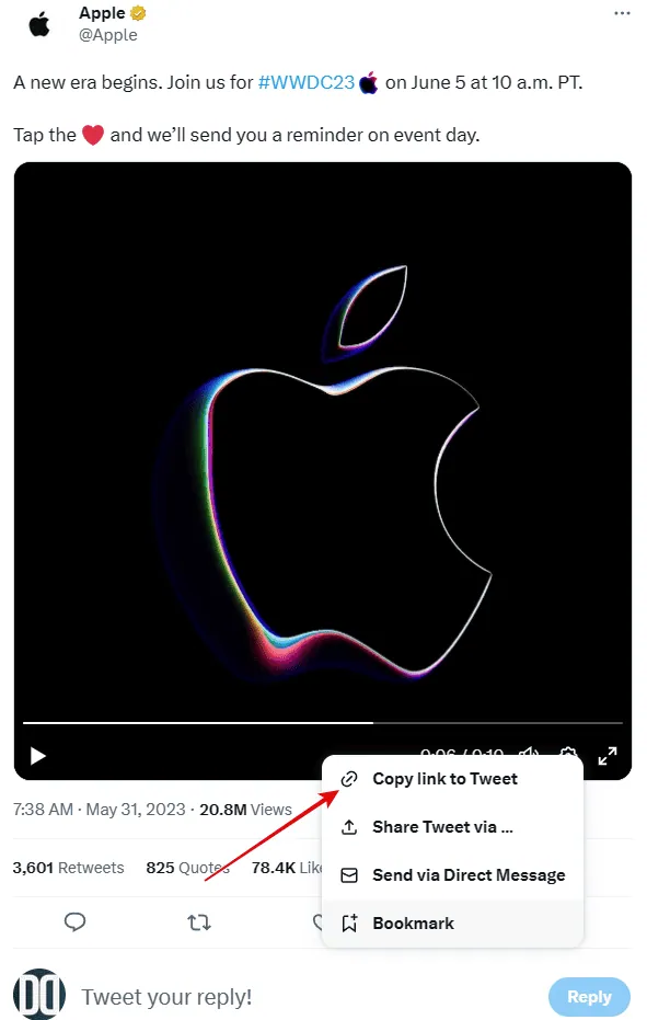 Tap on Copy link to Tweet