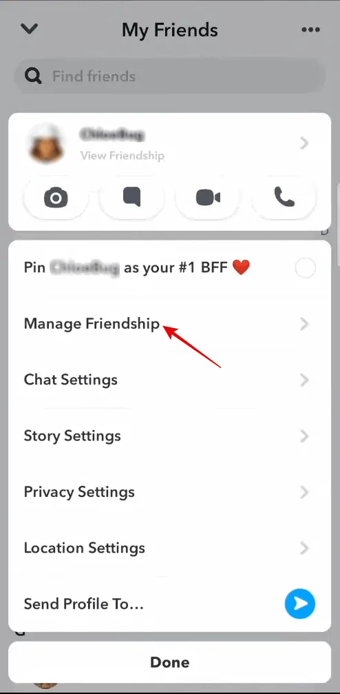 Tap on Manage Friendship